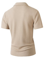 Men'S Waffle Polo Shirt, Zipper Collar Design Short Sleeve T-Shirt, Summer Casual Daily Commute Versatile Top - Khaki