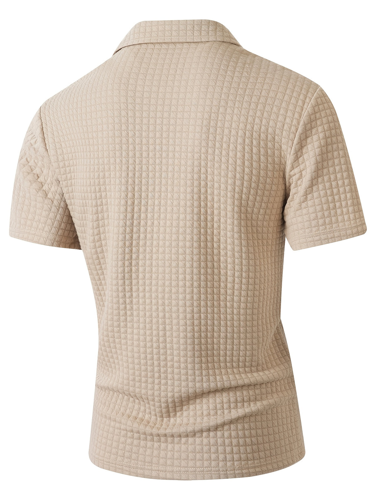 Men'S Waffle Polo Shirt, Zipper Collar Design Short Sleeve T-Shirt, Summer Casual Daily Commute Versatile Top - Khaki