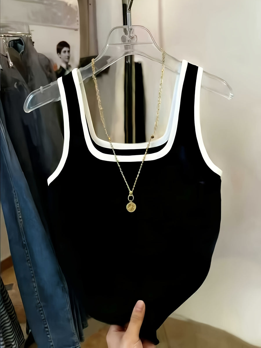 Women's New Summer Fashion Casual Versatile Decorative Design Vest - Black