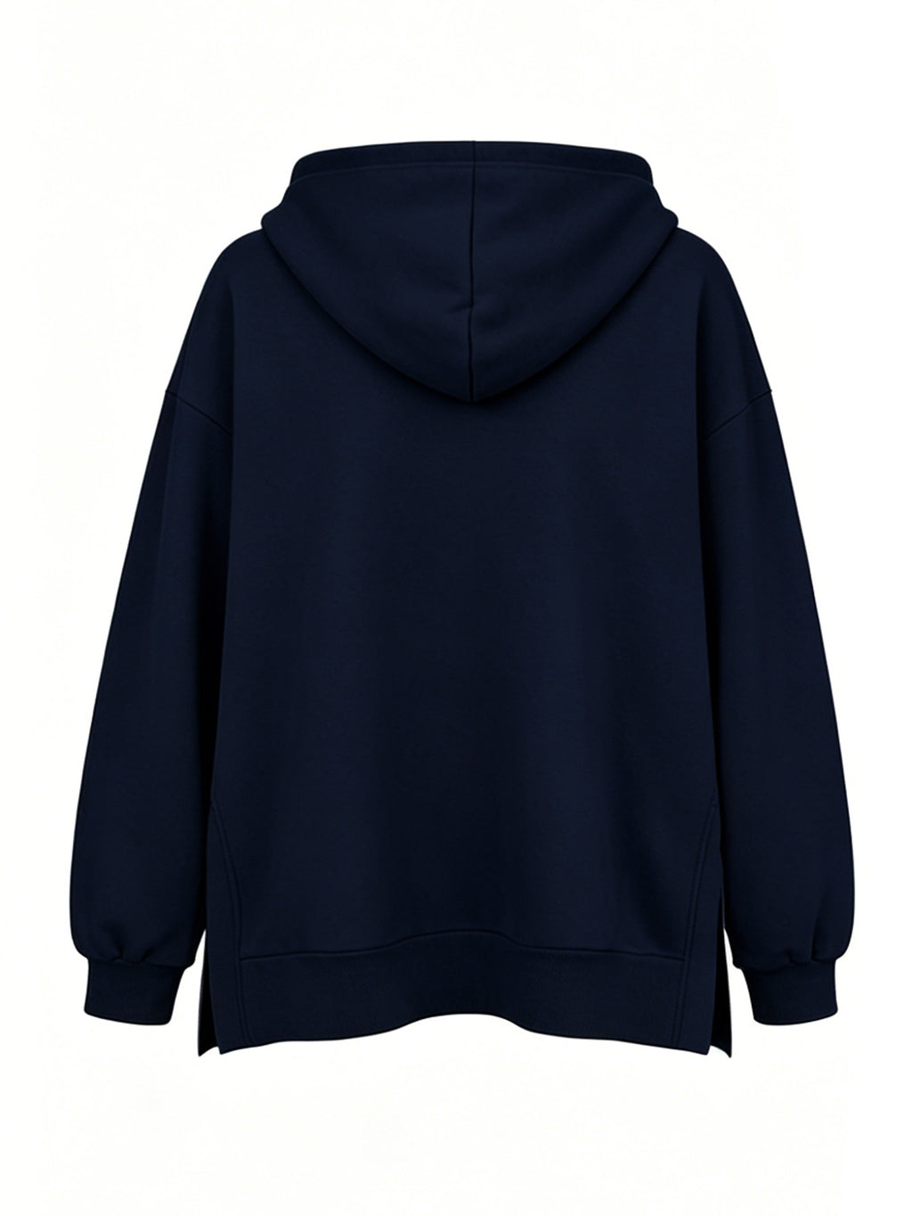 Women'S Fashion Hooded Sweatshirt for Autumn And Winter - Pattern Print Design, Side Slit Detail, Pullover Hoodie - Navy Color