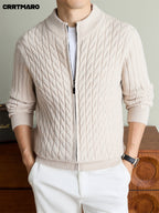 Men'S Heavyweight Thick Zip Neck Mock Neck Knit Cardigan, Warm Casual Layering Top for Fall And Winter - Beige gray