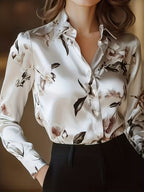 Elegant Special Edition Women'S Printed Long Sleeve Shirt - Classic Neckline Design, Machine Washable And Dry Cleanable - White