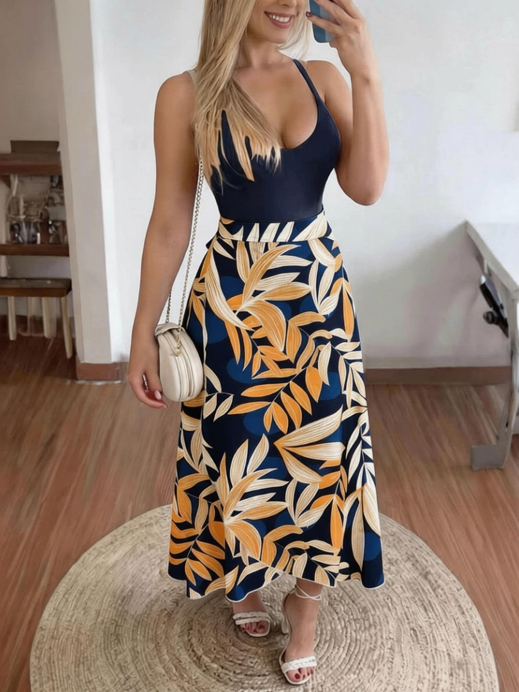 Breezaya Women's Tropical Plant Print Cross-Back Casual Skirt - Mixed colors