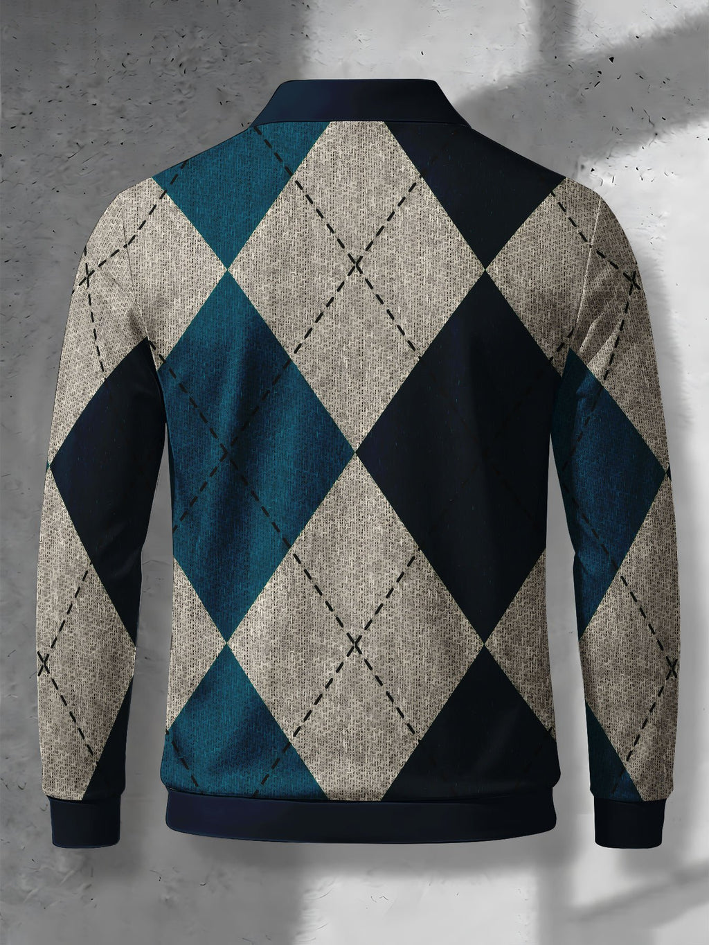 Men'S Lapel Half-Zip Polo Shirt, Geometric Retro Casual Polo Top, Suitable for Spring And Autumn Wear, Gift for Boyfriend - Mixed colors