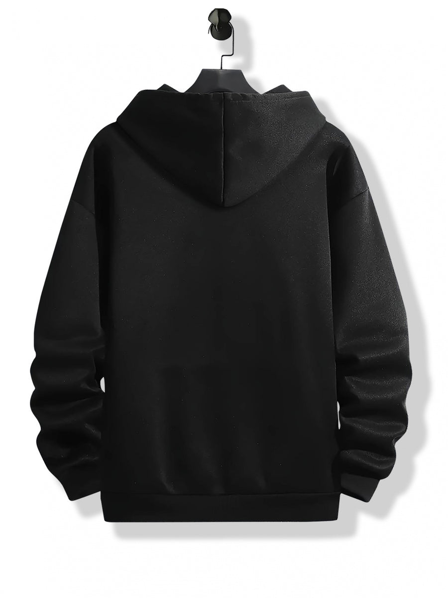 Print, Men'S Casual And Cozy Hoodies, Trendy Long Sleeve Hooded Sweatshirt, Casual Versatile Top for Autumn Winter - Black