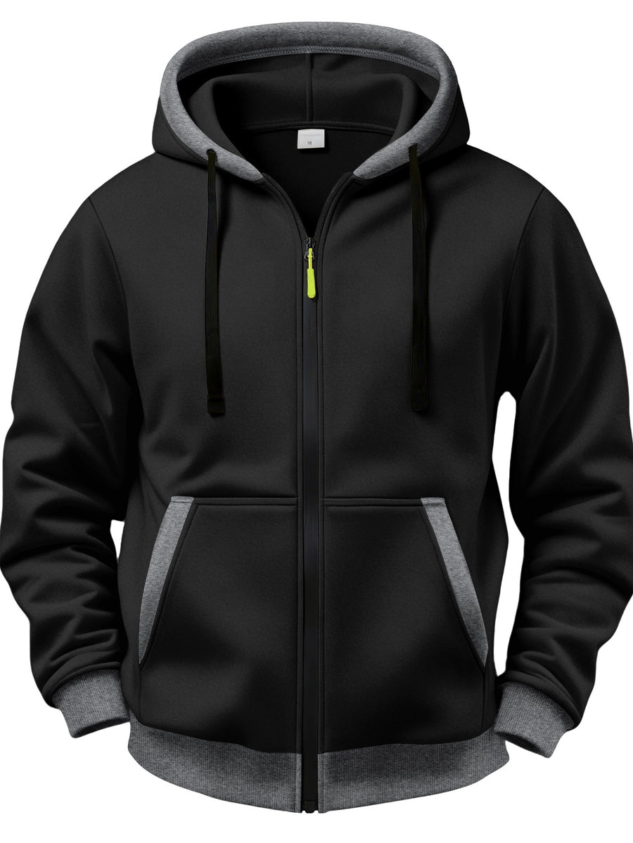 5pcs Set of Color-Blocked Full-Zip Hooded Cardigans, Easy Layered Thick RUN Inspirational English Short Sentence Small Print Loose Drawstring Casual Long Sleeve Jacket - Black + Grass Green + Army Green + Sky Blue + Khaki