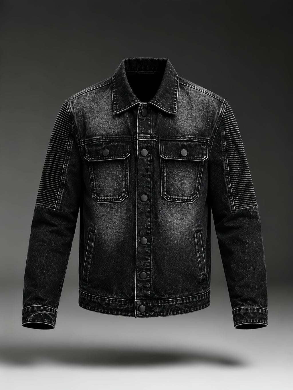 American High Street Cool Denim Jacket for Men, Spring/Autumn Trendy Hip-Hop Biker Motorcycle Jacket, Stylish Slim-Fit Outerwear - Black