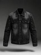 American High Street Cool Denim Jacket for Men, Spring/Autumn Trendy Hip-Hop Biker Motorcycle Jacket, Stylish Slim-Fit Outerwear - Black