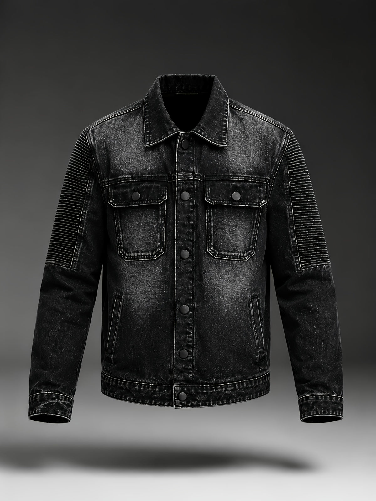 American High Street Cool Denim Jacket for Men, Spring/Autumn Trendy Hip-Hop Biker Motorcycle Jacket, Stylish Slim-Fit Outerwear - Black