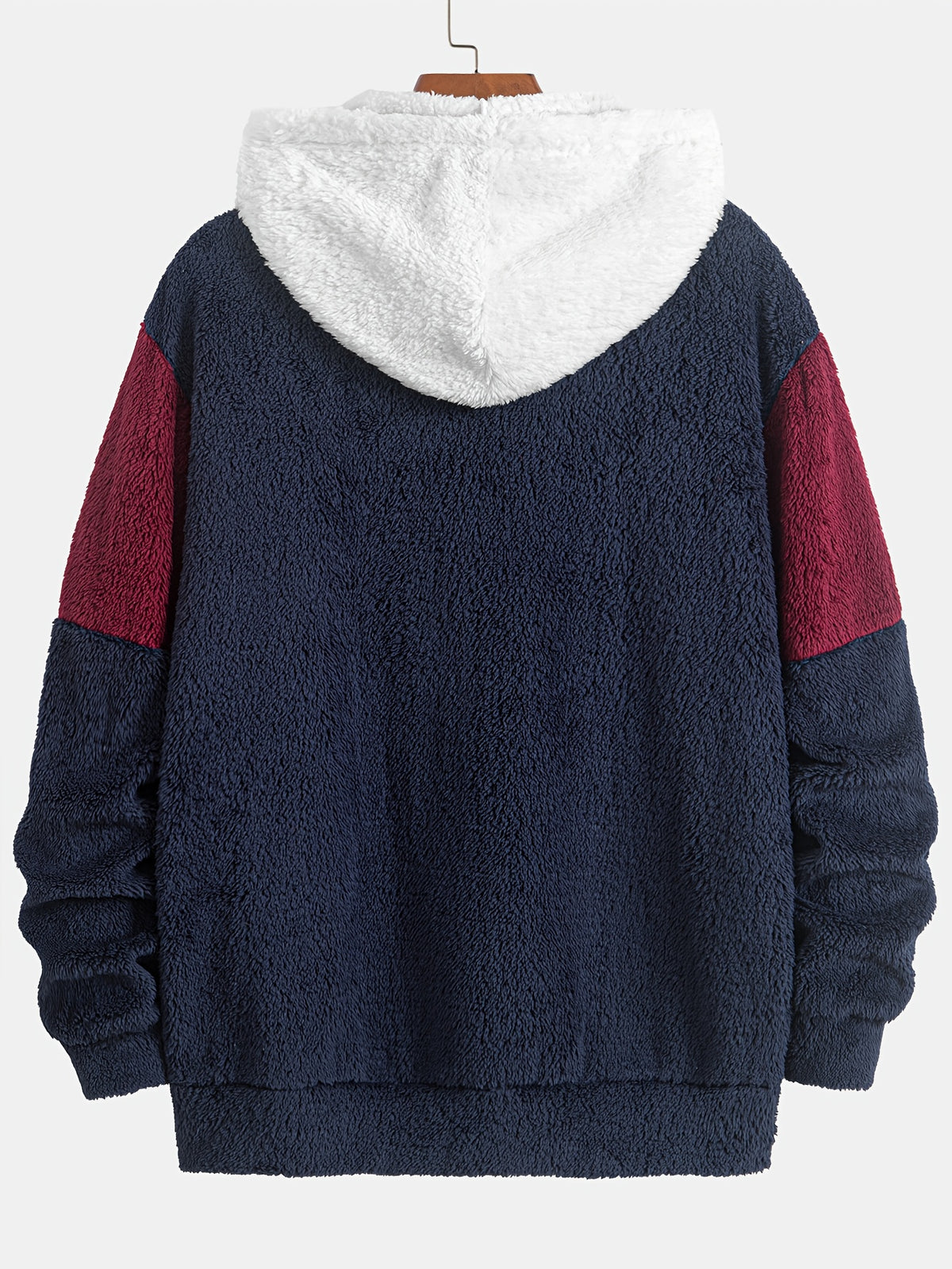 Men'S Bear Embroidered Hooded Plush Sweatshirt, National Trend Contrast Patchwork Thickened Warm Jacket, 3D Loose Winter -10°C Cold-Resistant Trendy Men'S Top - Navy Color