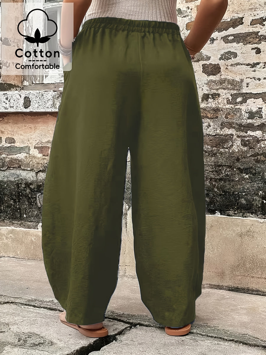 Plus Size Women'S Pants, 100% Elastic Waist Harem Pants with Pockets - Olive Green