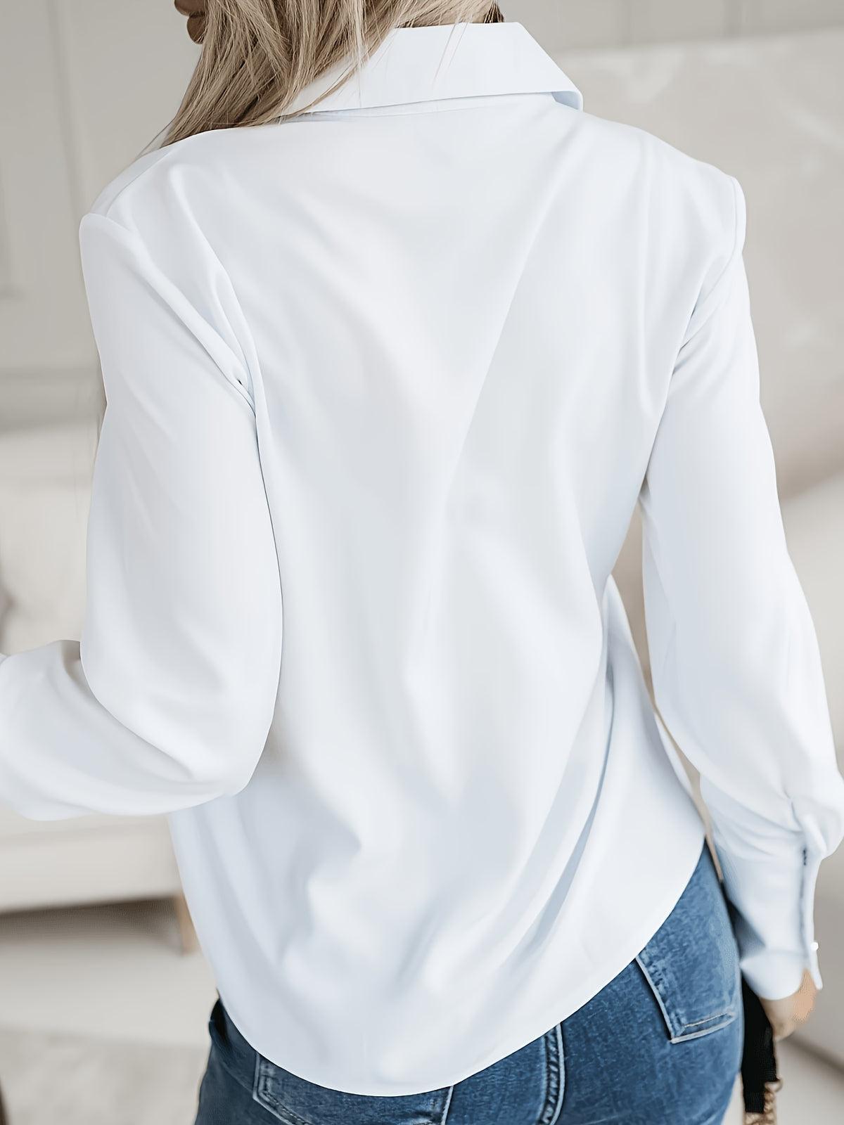 Women'S Solid Color Elegant Blouse - White