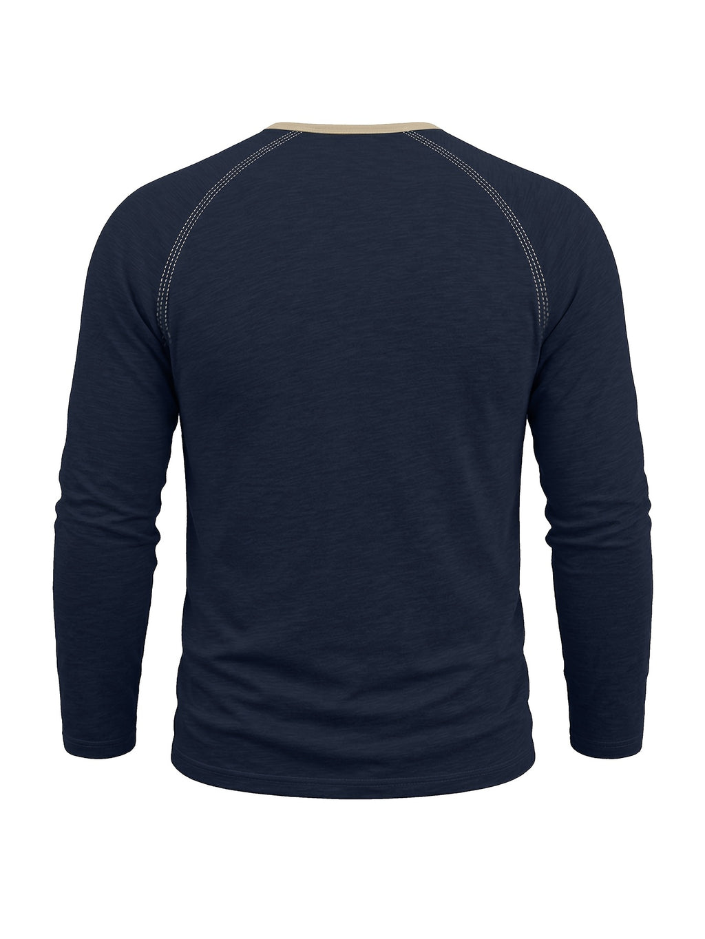 Autumn/Winter Cross-Border Men's Long Sleeve Crew Neck Henley Shirt, European and American Style Men's Pullover Base Layer T-Shirt - Royal Blue