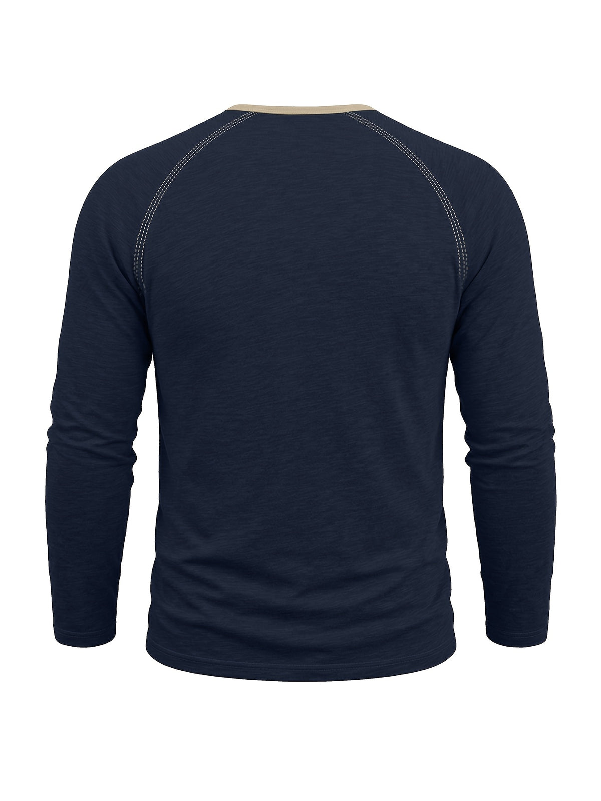 Autumn/Winter Cross-Border Men's Long Sleeve Crew Neck Henley Shirt, European and American Style Men's Pullover Base Layer T-Shirt - Royal Blue