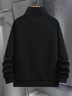 Men's Fashion Raglan Sleeve Sweatshirt with Half-Zip Open Neckline, Autumn/Winter Casual Versatile Long-Sleeve Sweatshirt - Black