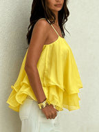 Summer New Women'S Cami Vest, Double-Layer Ruffled A-Line Backless Design, Holiday Vacation, Party, Wedding, Easter, Date Night, And LLDX - Yellow