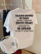Talking Behind My Back, Smart People Print T-Shirt Short Sleeve Crew Neck Casual Top for Summer Spring, Women'S Clothing - White
