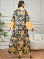 Women' Middle Eastern Kaftan Dress - Heavy & Beaded V-Neck -Line Robe with Loose Fit -Length Gown Suitable for Ramadan, Weddings, Banquets, Daily Wear - Machine Washable Traditional Dress - Yellow