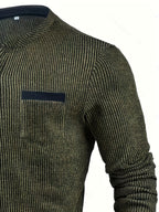 Men'S Long Sleeve Casual Henley Shirt, Machine Washable for Outdoor And Office Daily Commute, Multi-Functional Clothing, Texture Fabric, Lightweight Material, Fashion Men - olive drab