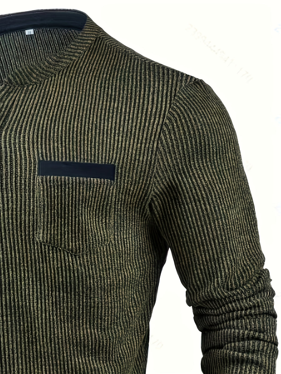 Men'S Long Sleeve Casual Henley Shirt, Machine Washable for Outdoor And Office Daily Commute, Multi-Functional Clothing, Texture Fabric, Lightweight Material, Fashion Men - olive drab