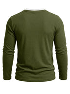 Autumn/Winter Cross-Border Men's Long Sleeve Crew Neck 2-in-1 Look Henley Shirt European and American Men's Pullover Base Layer T-shirt - Olive Green
