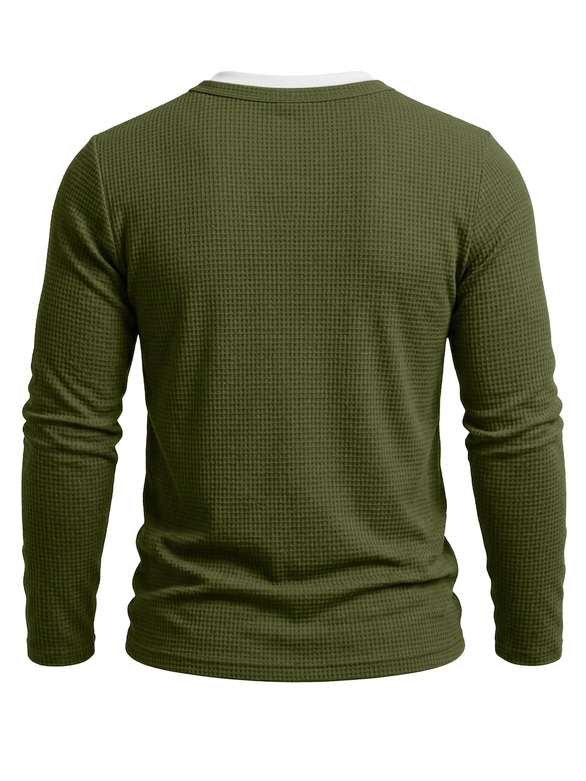 Autumn/Winter Cross-Border Men's Long Sleeve Crew Neck 2-in-1 Look Henley Shirt European and American Men's Pullover Base Layer T-shirt - Olive Green