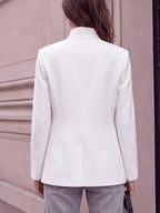 Stand-up Collar with Irregular Slanted Placket, Women's Casual Blazer, Versatile and Elegant Commuter Blazer Top, Dual-wear Suit for Daily and Workplace, Lined, with Pockets - White