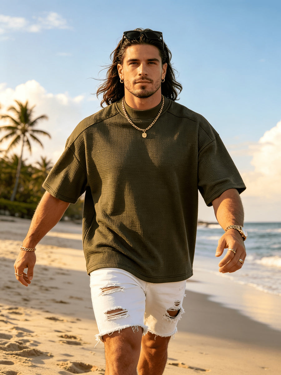 New Spring/Summer Men's Short-Sleeve Top, Suitable for Daily Outdoor Wear, Versatile and Casual, Combining a Fashionable and Sporty Style. Made with Lightweight, Skin-friendly Fabric for a Refreshing and Comfortable Fit. Features a Trendy and Durable - Dark Coffee Color