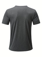 5-Pc Men'S Casual Lightweight Solid Color Moisture-Wicking Breathable Henley Shirts, Casual V-Neck Short Sleeve, Soft Comfort Breathable Quick-Dry Slight Stretch Outdoor Henley Tops, Sweat-Resistant - Green, red, blue, black, gray, light gray