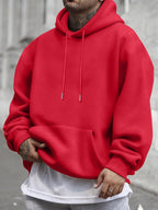 [Christmas Big ] Autumn Winter Men'S Warm Comfortable Hoodie, Y2K Graffiti Trendy Sweatshirt, Classic Practical Kangaroo Pockets, Retro Hip-Hop Street Style Men'S Casual Top, High Comfort Warm Fabric - Red