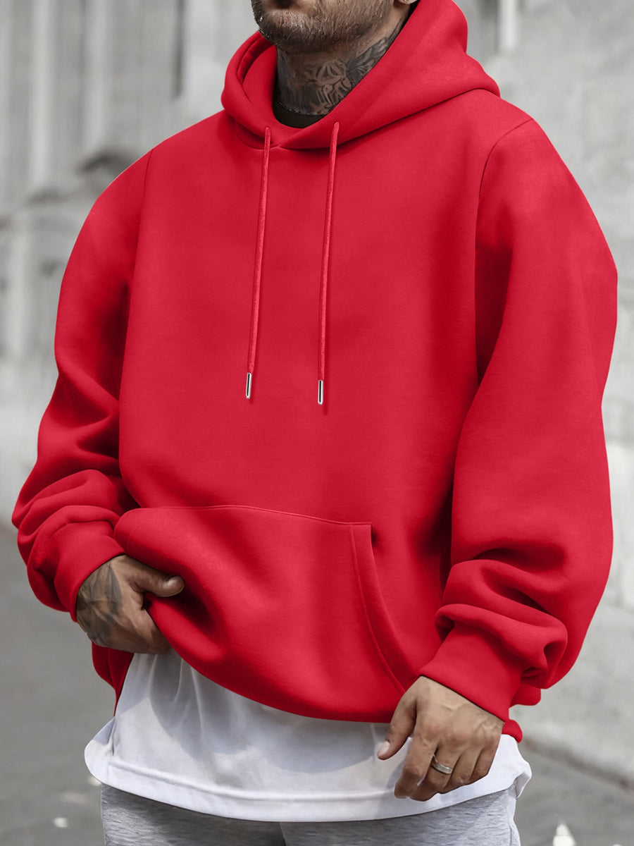 [Christmas Big ] Autumn Winter Men'S Warm Comfortable Hoodie, Y2K Graffiti Trendy Sweatshirt, Classic Practical Kangaroo Pockets, Retro Hip-Hop Street Style Men'S Casual Top, High Comfort Warm Fabric - Red