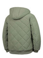 New Autumn/Winter Men's Diamond Stitch Hooded Padded Coat, Plush -Lined Thickened Outerwear, Outdoor Hiking Cold-Proof Warm Windproof Zipper Pocket Padded Coat - Military Green