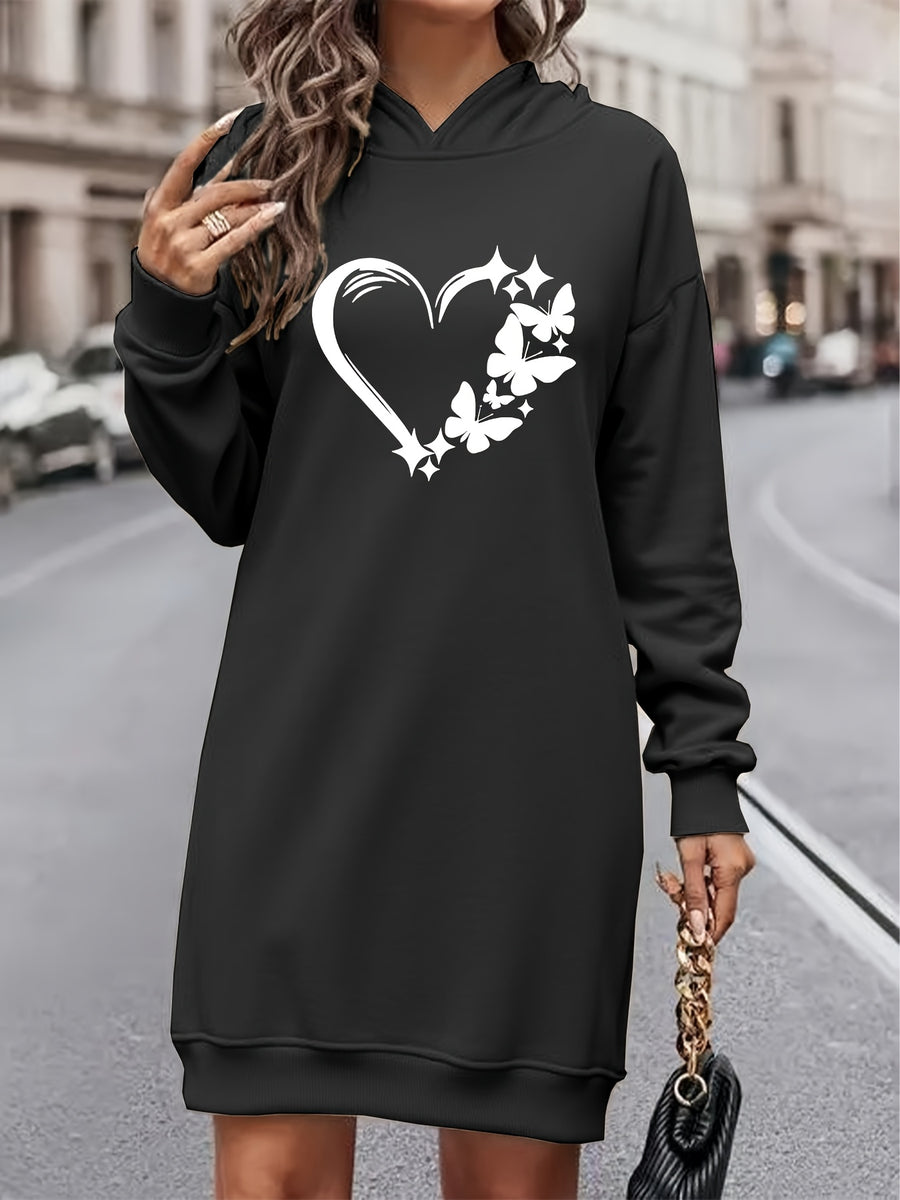 Women'S Fashion Letter Print Hooded Sweatshirt Dress Women'S Autumn And Winter High-End Fashionable Street Style Age-Reducing Fleece Color-Blocking Hooded Sweatshirt Casual Top Casual Versatile Hoodie Jacket Pullover Long Sweatshirt Elegant - Black