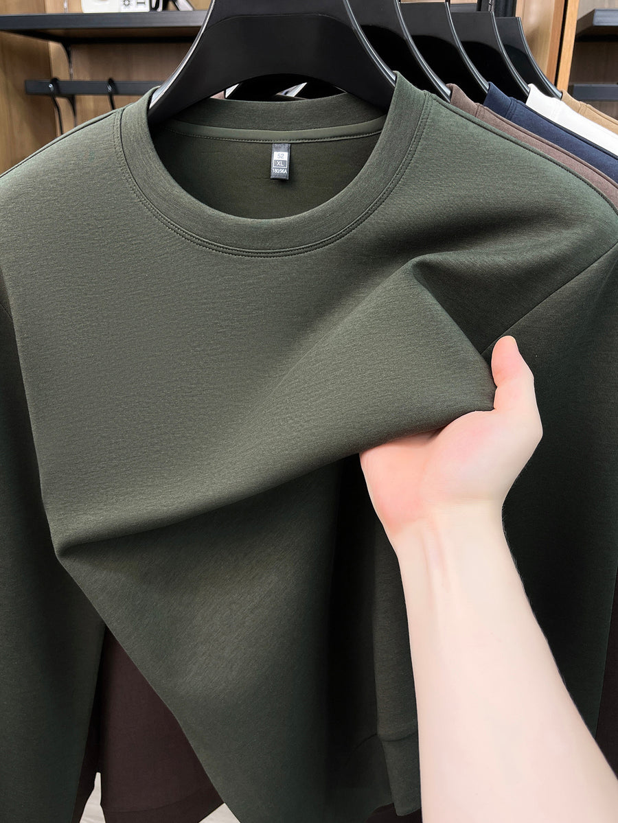 Spring And Autumn High Quality Round Neck Long Sleeve Base Layer Versatile Casual Solid Color Men'S Sweater, Home Casual Inner Wear Skin-Friendly Warm Multi-Color Available Men'S Top, Durable Comfortable Pullover LS3351 - Bamboo Forest Green