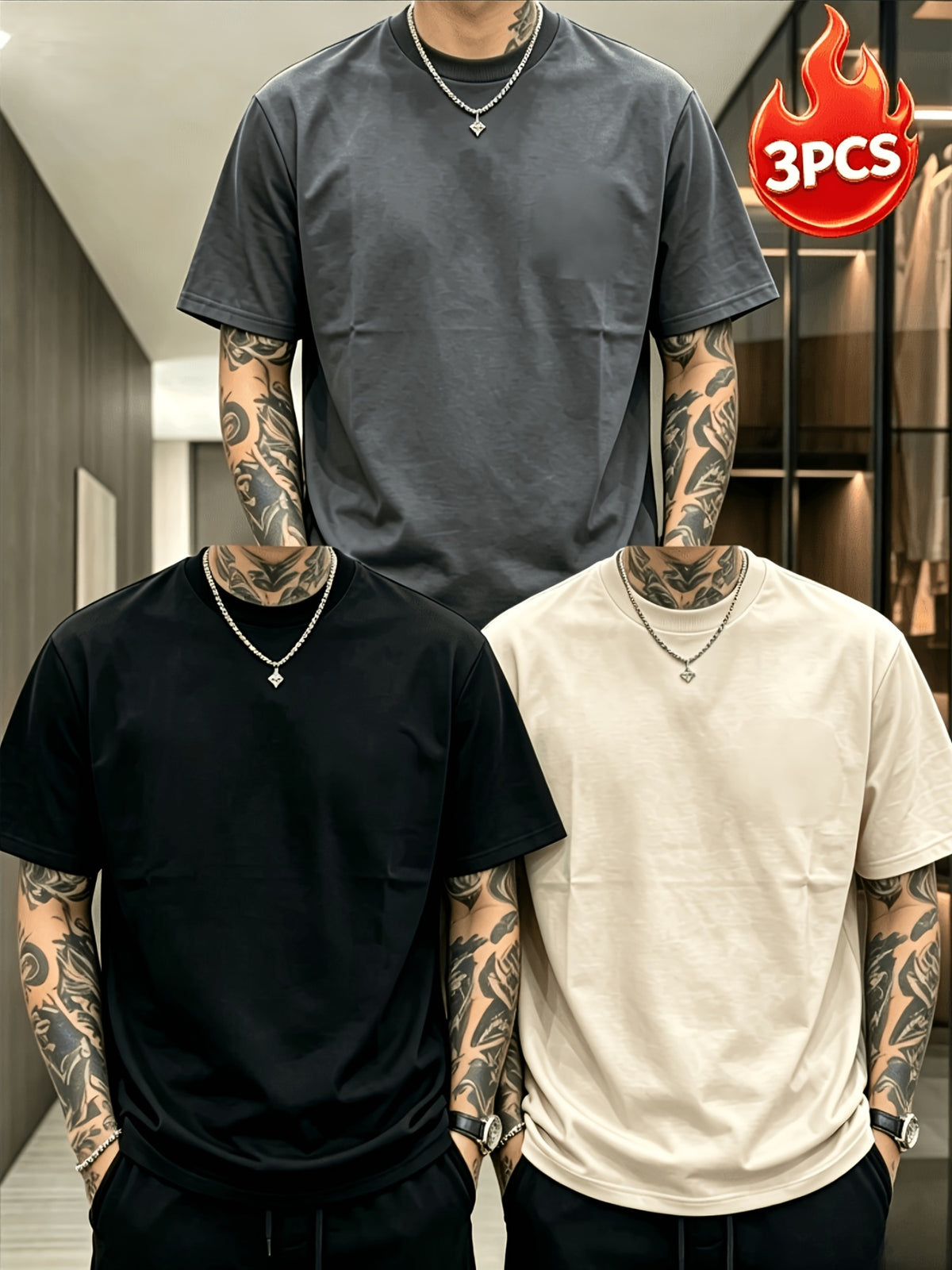 Men'S Solid Crew Neck Short Sleeve T-Shirts, 3pcs Basic Plain Tees, Casual Loose Fit Soft Breathable Daily Tops, Gift for Family Friends - Mixed colors