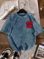 A T-Shirt Featuring a Double-Sided Print with The Phrases 'Ask God, Trust God, Thank God'. This Vintage-Washed, Short-Sleeve Crew-Neck Top Is Ideal for Spring And Summer, Making It a Stylish Choice for Daily Wear And an Excellent Gift for Women - Sea Blue