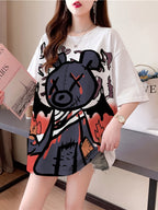 New Summer Collection of Plus-Size Loose-Fitting Stylish Cartoon Print Women'S Mid-Length Short-Sleeve T-Shirts - K54-W