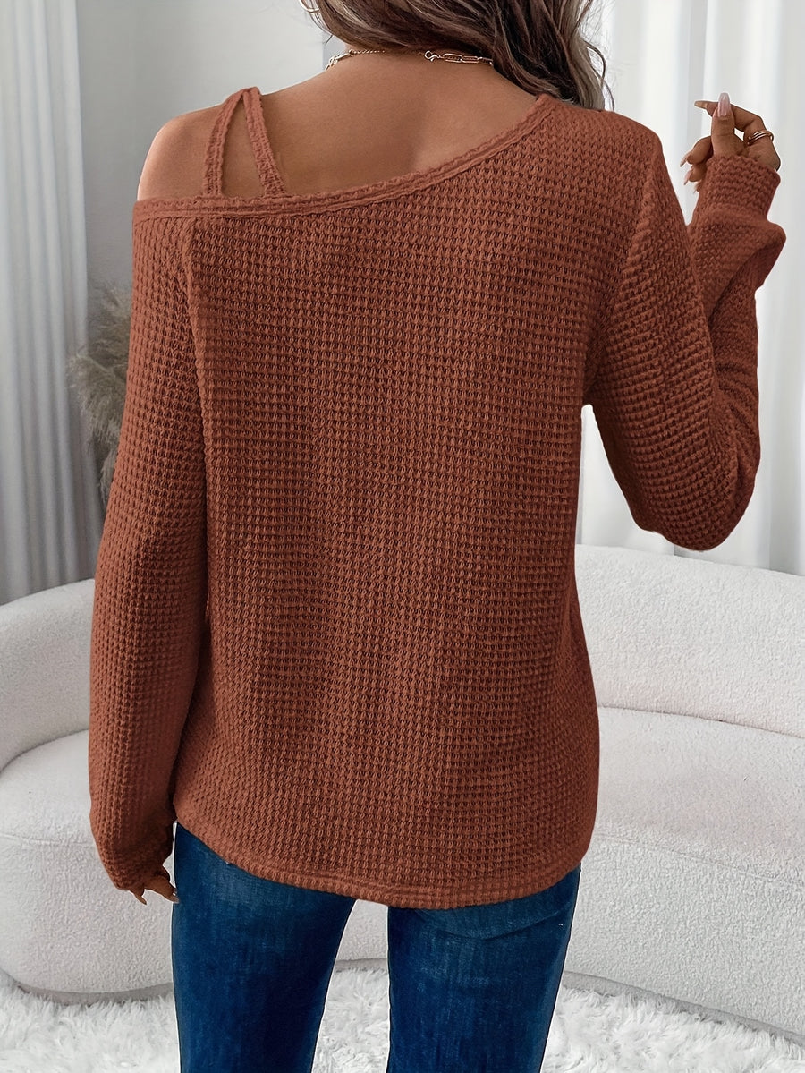 Women's Fashion Cross-Strap Casual Long Sleeve T-Shirt - Brick Red