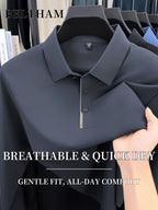 Spring Summer Autumn Men'S Long Sleeve Polo Shirt, Ice Feel Moisture Wicking Breathable Quick Dry Top, Versatile Apparel for Daily Casual Business Sports Golf Fishing Camping Outdoor Wear - Dark Gray