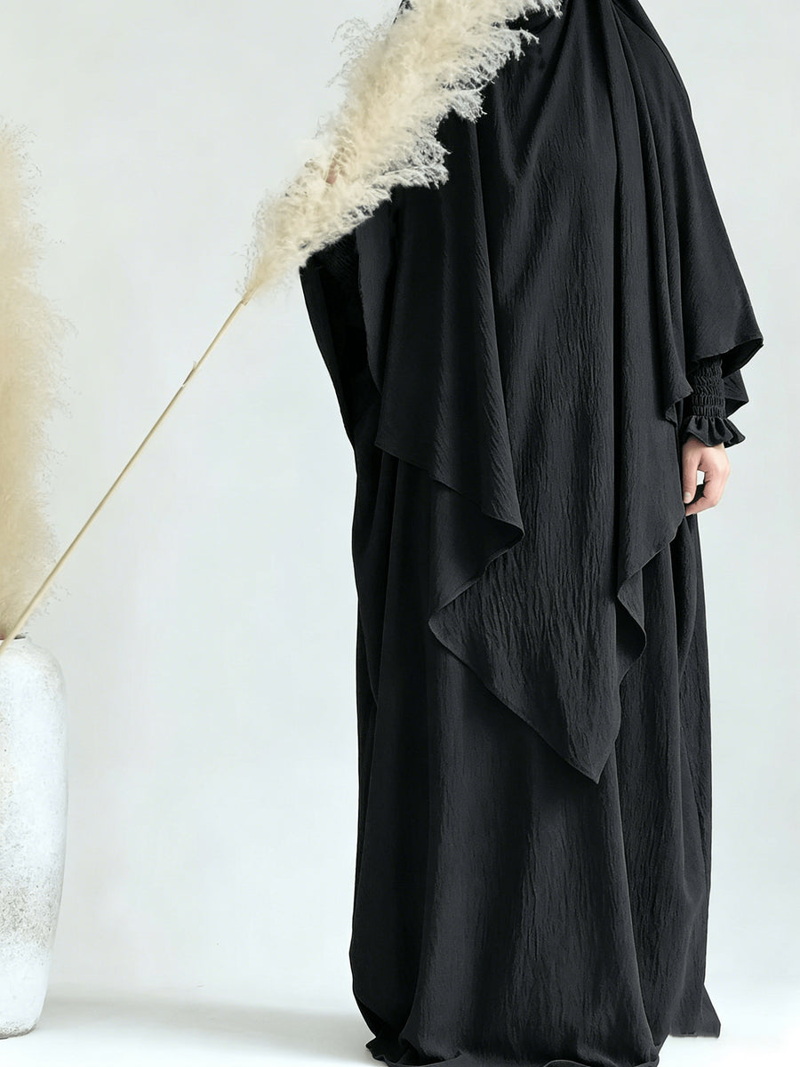 2pcs Prayer Set, Women'S Abaya, Khimar Set, Islamic Clothing, Modest Fashion, Two-Piece Abaya Set, Loose Fit Abaya, Long Sleeve Abaya, Full Length Abaya, Prayer Dress - Black