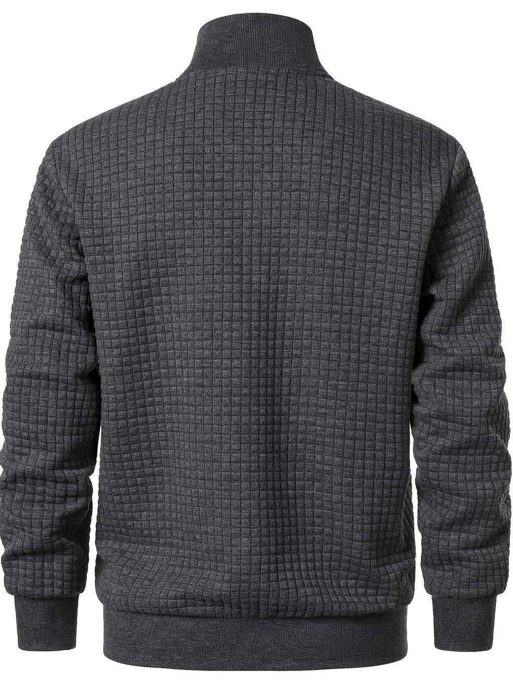 Pearson OBM Men's Checkered Textured Baseball Jacket, Waffle Knit Full-Zip Casual Outerwear, Spring/Autumn Lightweight Loose-Fit Versatile Long-Sleeve Top / Casual Commute / Outdoor Wear, Smart Casual Layering - Grey