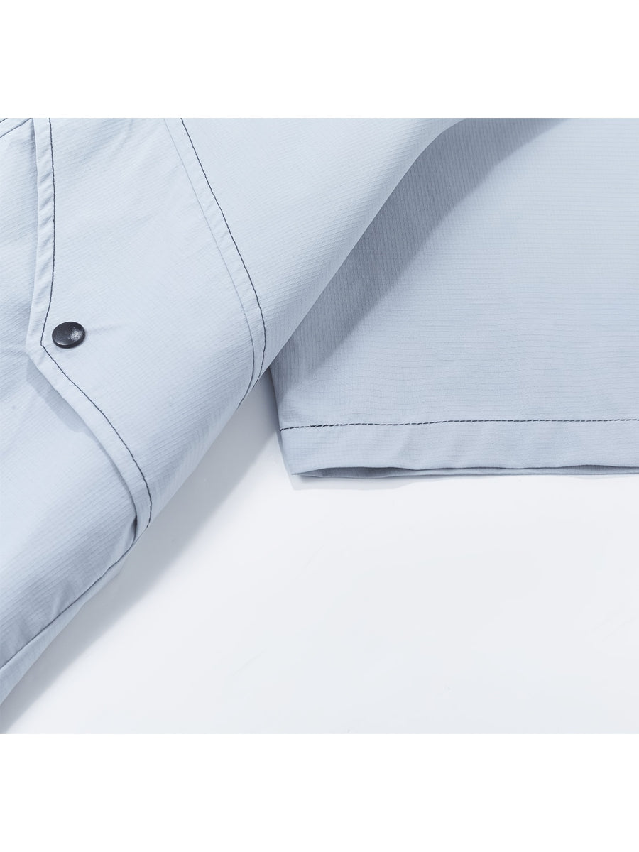 Zhiyu OBM Men's Multi-Color Workwear Short-Sleeve Shirt Jacket, Functional Topstitch Design Casual Outdoor Shirt, Cool and Stylish Must-Have Shirt Jacket for Boys - Glacier Blue