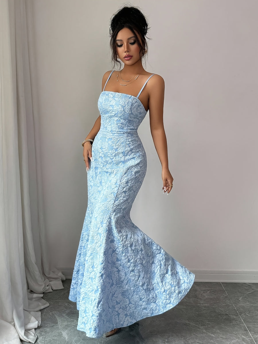 Elegant Women's Back-Tie Mermaid Backless Slim Suspender Dress - Blue