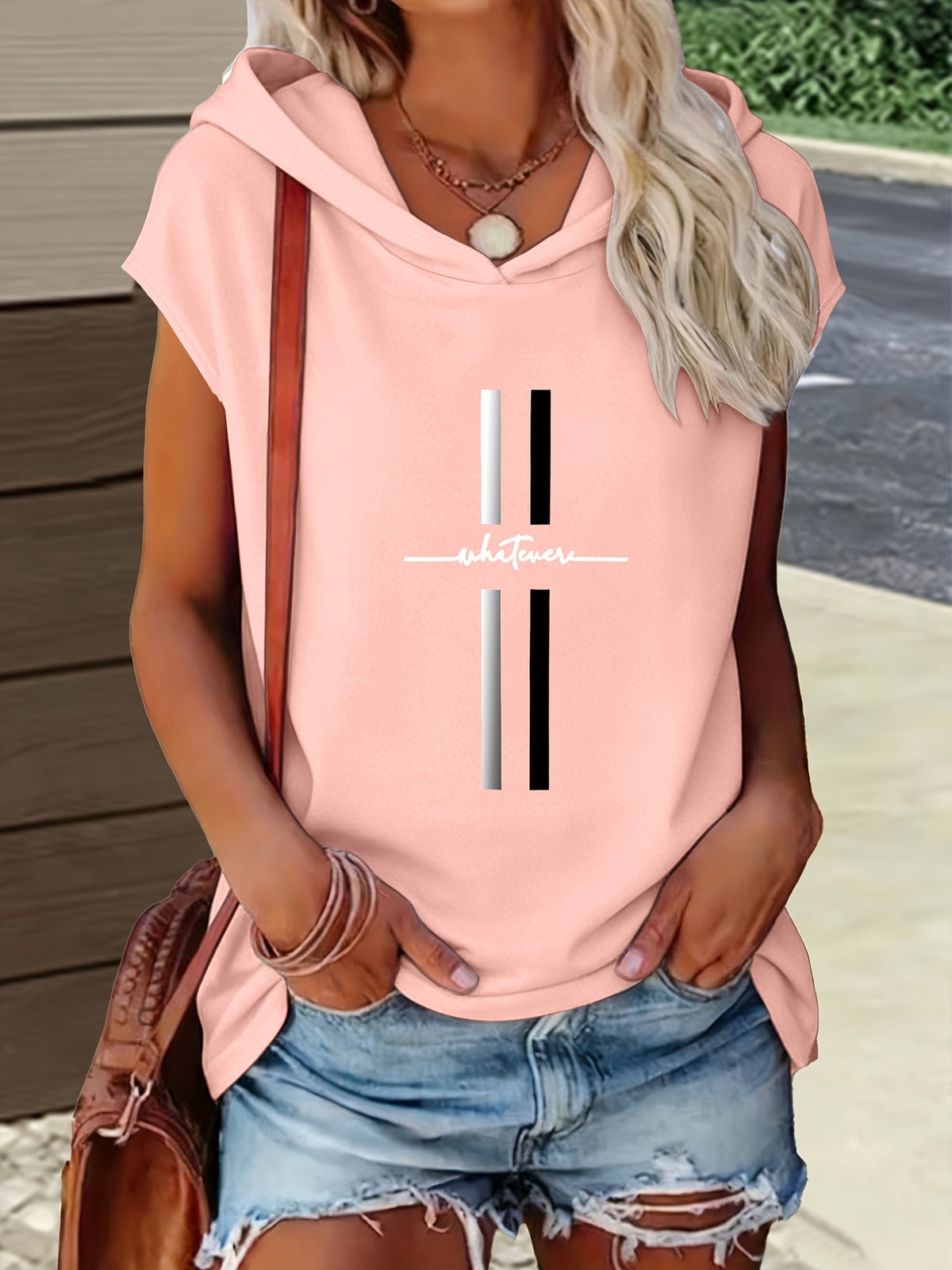 1pc Hooded T-Shirt with Easy Letter Print Design, Loose And Casual Style, New Summer Y2K Style Women'S Casual Sportswear, Elegant, Fashionable, And Comfortable T-Shirt Top - pink