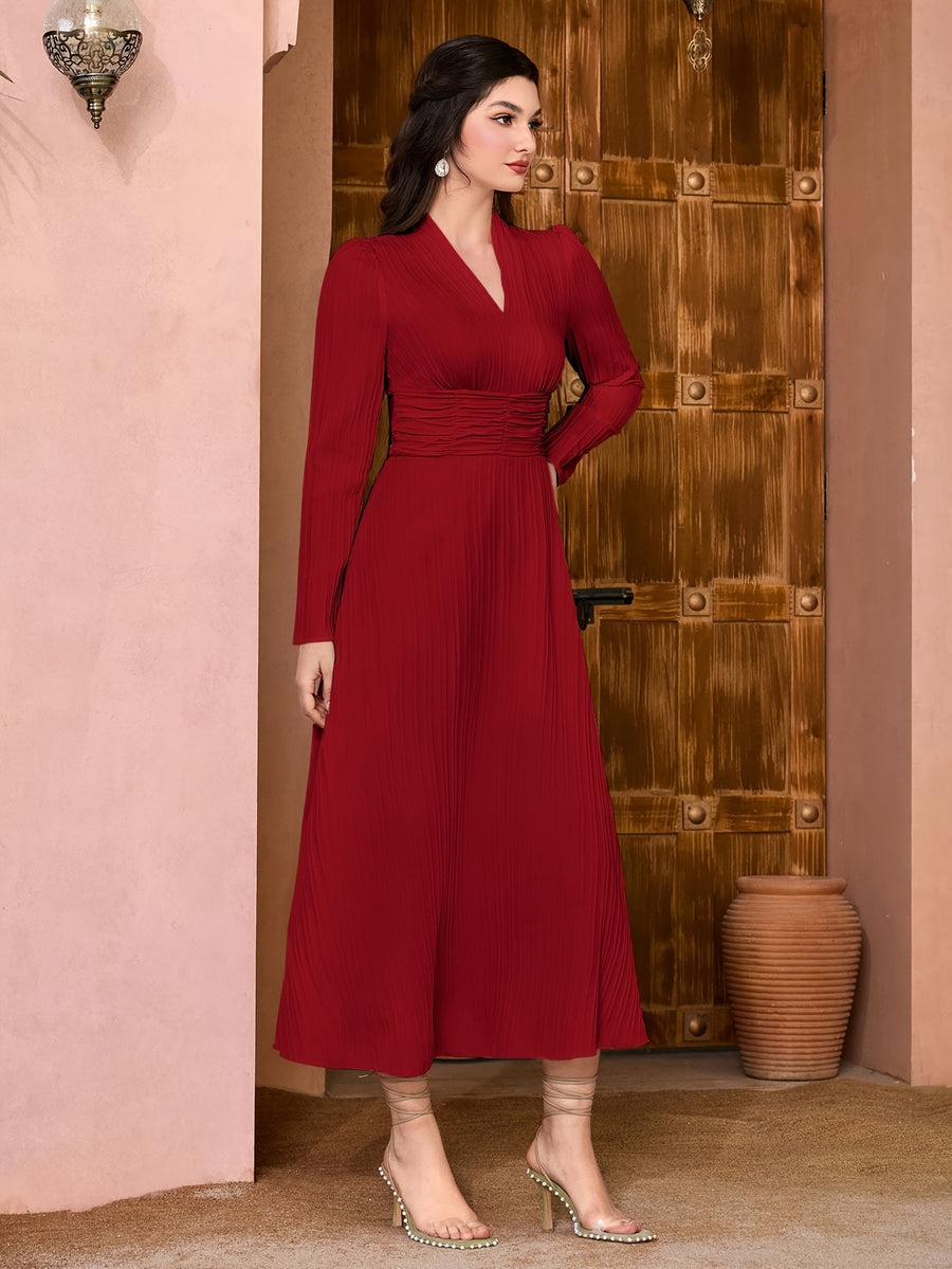 Fashion Casual Solid Color Women's Maxi Dress - Burgundy