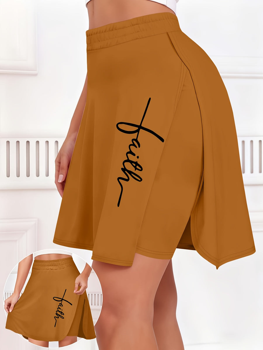 2026 European and American Spring/Summer New Arrival Women's Daily Casual Fashion Text Print Short Skort - Rust