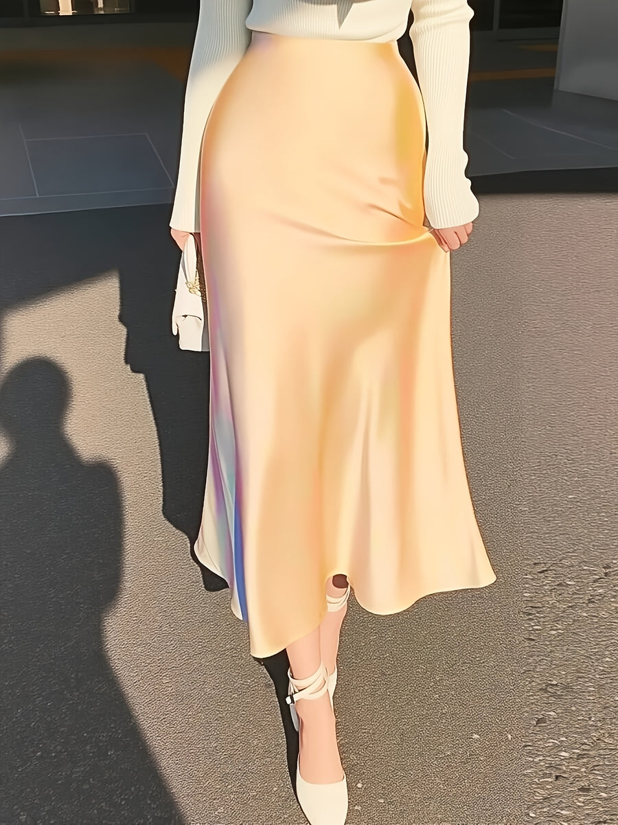 Spring/Summer Women's Slim-Fit Solid Color Satin Mermaid Skirt - Champagne