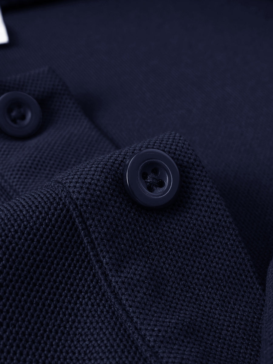 GC2-3510# A New Long-Sleeve Polo Shirt for The Autumn And Season Featuring a Minimalist Mountain Pattern Print. It Boasts a Classic And Mature Design with a High-Quality Feel. The Collared Top Is Made from Comfortable And Breathable Fabric That Is W - Navy Color