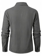 Men's Vintage Lace-Up Lapel Long-Sleeve Linen Shirt Casual Pullover Textured Shirt - Grey