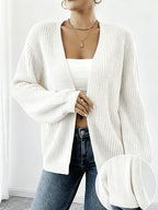 Women'S Comfortable And Good-Looking Long V-Neck Cardigan/Clear Texture Sweater/Very Suitable for Women/Spring Autumn Winter Style Sweater Essential for Women This Is a Set of Fashionable And Comfortable Women'S Clothing with Loose Fit And Lantern S - White